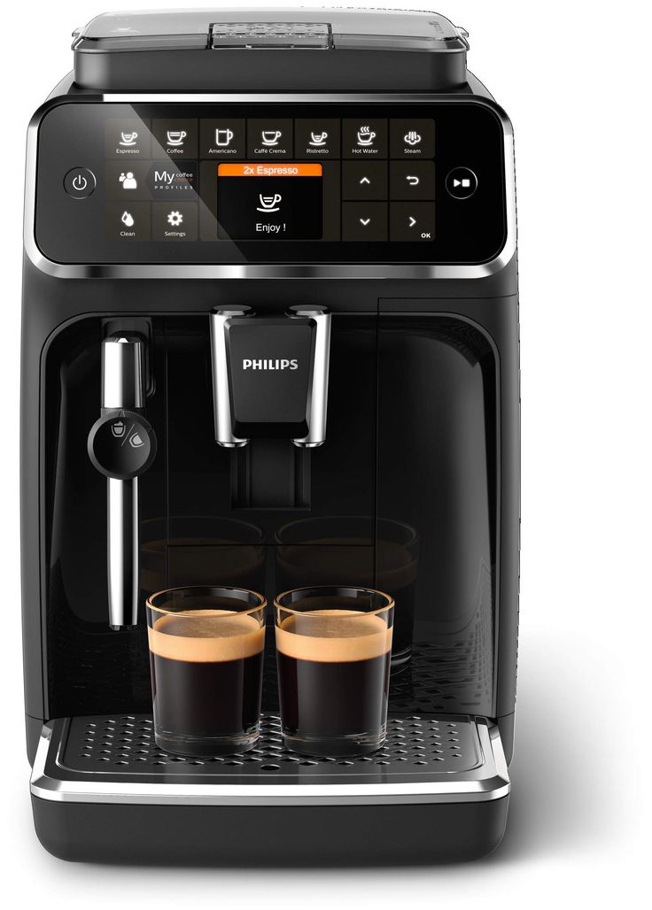 an espresso machine with two cups of coffee