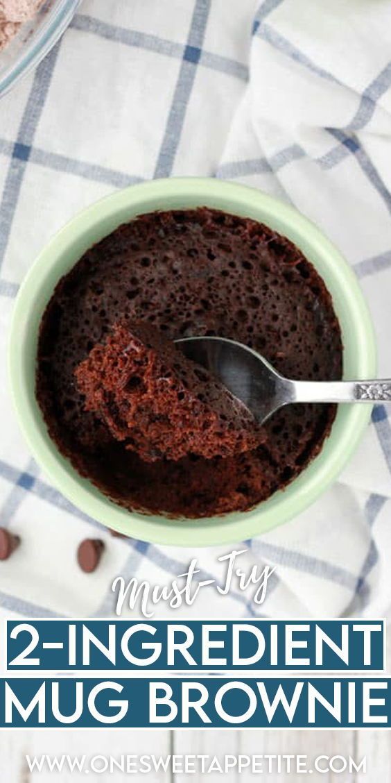 two ingredient mug brownie in a green bowl