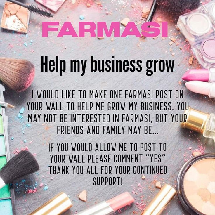 an advertisement for farmasi cosmetics with makeup products on the table and text that reads help my business grow i would like to make one farmasit