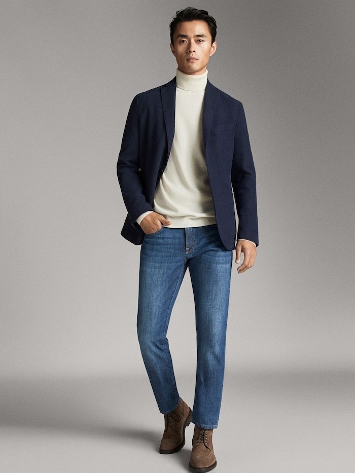 Turtle Neck And Blazer Men, High Neck With Blazer Men, Blazer With Turtleneck Mens, Turtleneck With Blazer, Mens Blue Blazer Outfit, Turtle Neck Outfit Men, Turtleneck Outfit Men, Turtle Neck Outfit, Turtleneck And Blazer