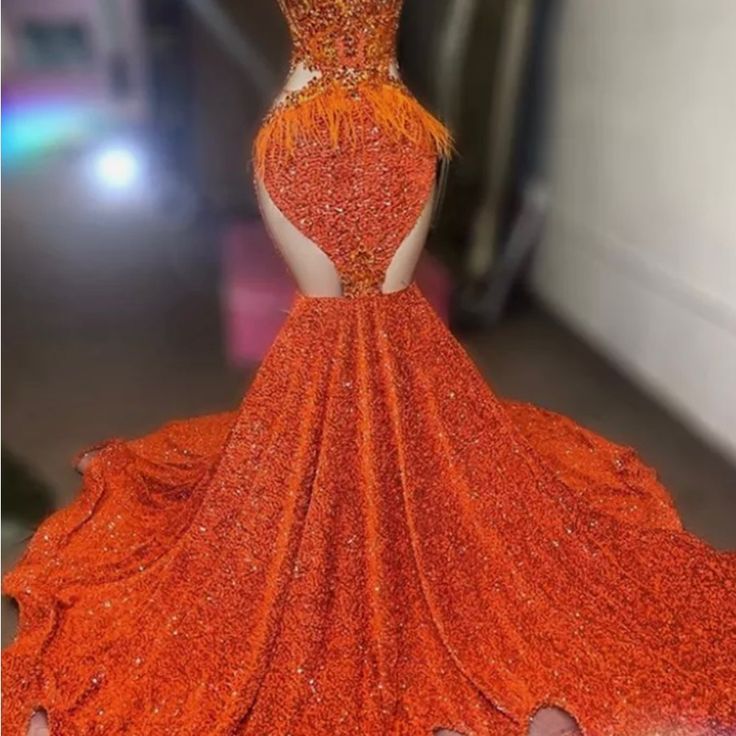 Orange Sequins Velvet Very Elegant And Sexycan Be Alter To Fit Sizes 6-16 Womennew Prom Dresses Black People, Orange Prom Dresses Black Women, Burnt Orange Prom Dress, Orange Prom Dress, Black Sequin Prom Dress, High Low Party Dresses, Black Lace Dress Long, Windsor Dresses Prom, Orange Prom Dresses