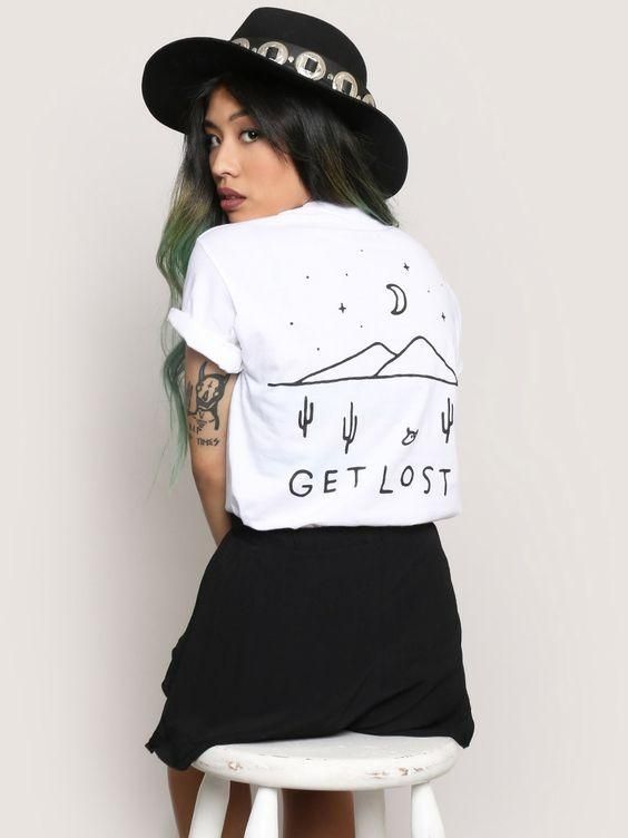 Buy Get Lost Tee with Low Price & High Quality guaranteed. Free Shipping Worldwide! Also Shop For Aesthetic Clothing, Tumblr Outfits, Artsy and More! Tumblr Outfits, Outfit Trends, White Shirt, Diy Clothes, Aesthetic Clothes, Shirt Design, Chic Style, Girl Fashion, Outfit Inspirations