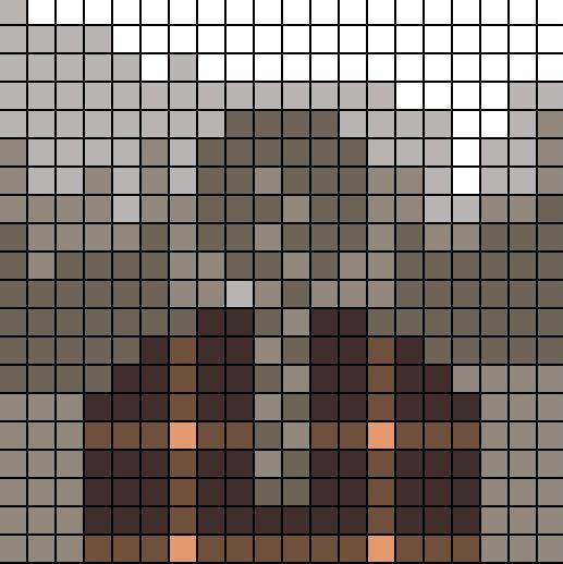 an image of a woman's face made up of squares in shades of brown and white