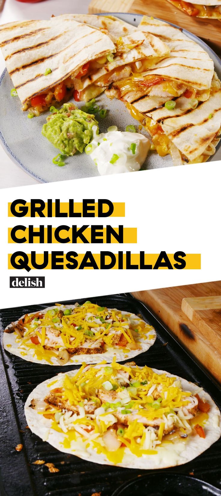 grilled chicken quesadillas are on the grill and ready to be cooked