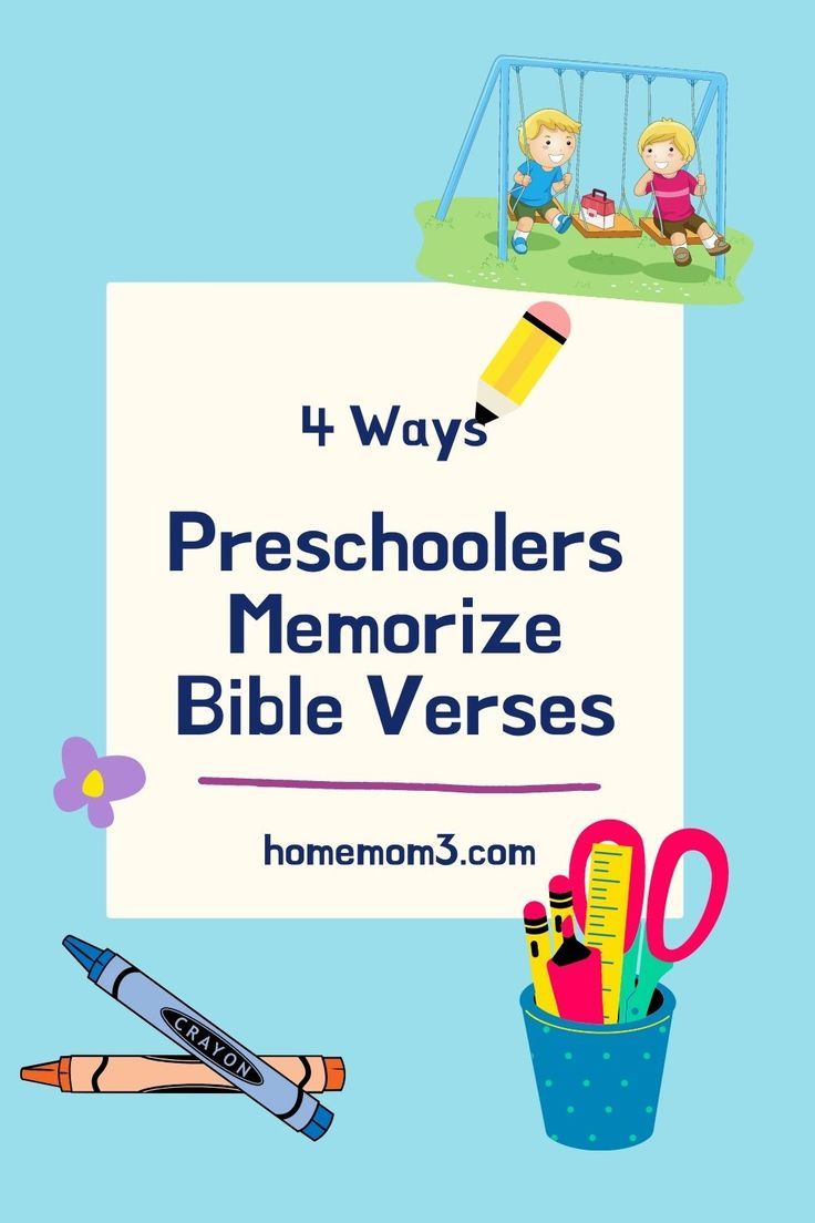 a sign that says 4 ways preschoolers memoize bible verses with scissors and pencils