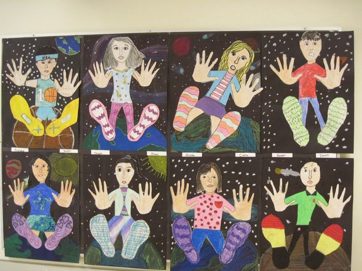 a collage of children's handprints depicting different people with their hands