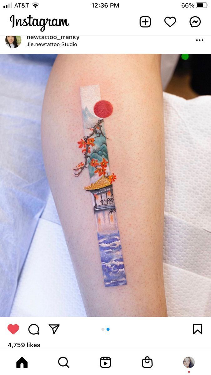 a person with a tattoo on their arm that has an image of a tower in it