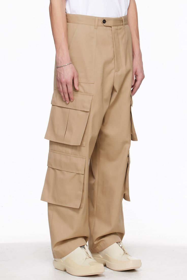 Polyester- and cotton-blend gabardine cargo pants. · Paneled construction · Belt loops · Four-pocket styling · Zip-fly · Bellows pockets at outseams · Horn hardware Supplier color: Beige Workwear Cargo Pants With Multiple Pockets, Utility Parachute Pants With Cargo Pockets, Utility Work Pants With Multiple Pockets, Baggy Straight Cargo Pants With Multiple Pockets, Baggy Full-length Cargo Pants With Patch Pockets, Full-length Parachute Pants With Multiple Pockets For Workwear, Full-length Parachute Pants With Multiple Pockets, Beige Utility Parachute Pants With Belt Loops, Beige Utility Pants With Patch Pockets