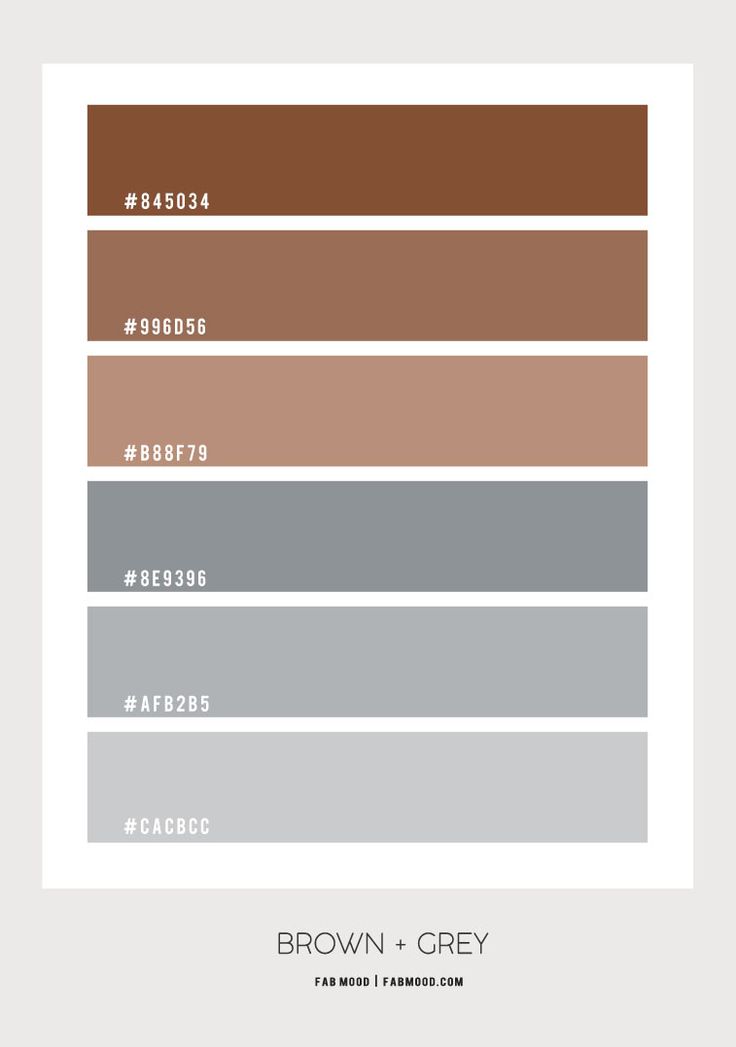 the color scheme for brown and grey is shown in three different shades, including one that has