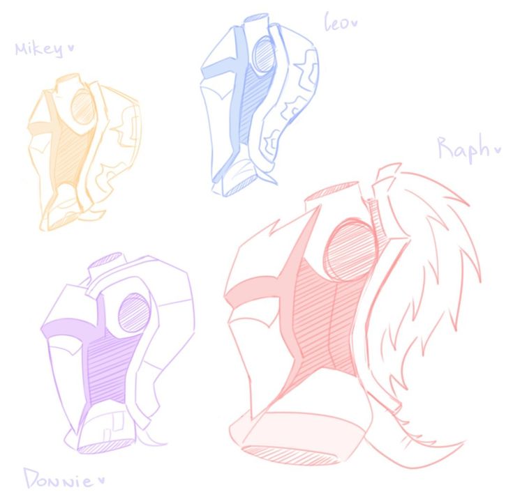 three different colored drawings of helmets on a white background