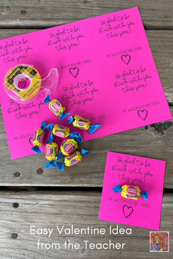 valentine's day ideas for teachers with candy on the side and pink envelopes