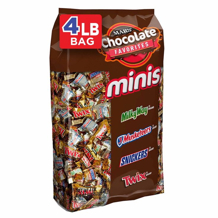 a bag of chocolate minis on a white background