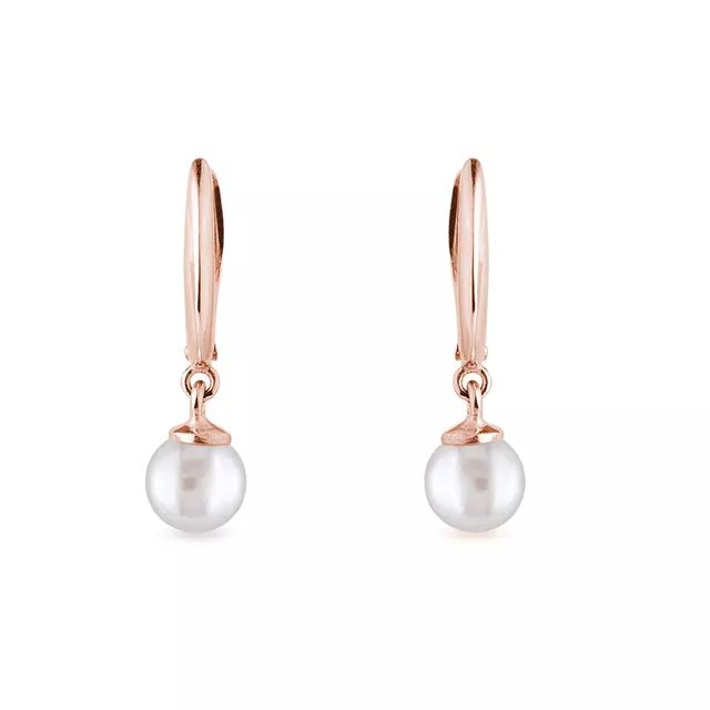 Earrings in Rose Gold with Freshwater Pearls Elegant Rose Gold Drop Pearl Earrings, Luxury Rose Gold Drop Pearl Earrings, Luxury Rose Gold Pearl Drop Earrings, Timeless Rose Gold Hoop Earrings For Formal Occasions, Rose Gold Pearl Earrings For Formal Occasions, Timeless Rose Gold Hoop Earrings For Formal Events, Delicate Rose Gold Pearl Earrings For Formal Occasions, Delicate Rose Gold Pearl Earrings For Formal Events, Rose Gold Delicate Pearl Earrings For Formal Occasions