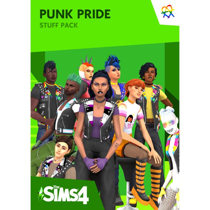 an advertisement for the game punk pride stuff pack, featuring various people in different outfits