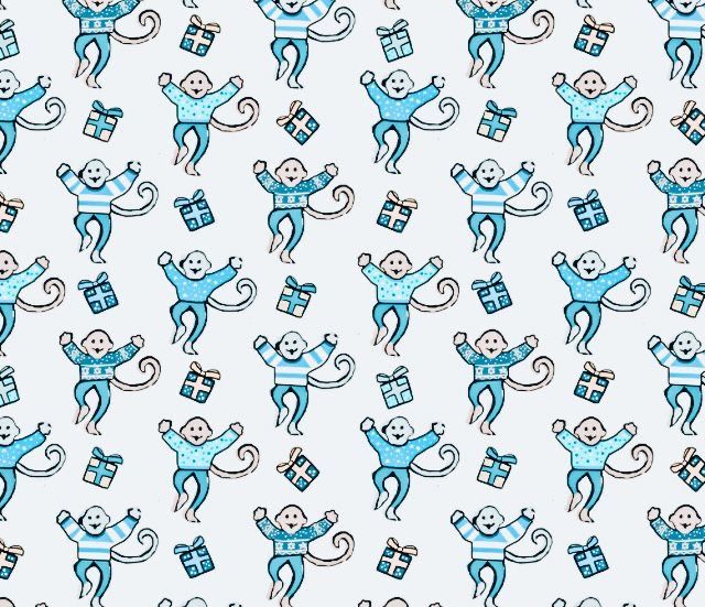 blue monkeys with presents and gifts on a white background seamless wallpaper pattern stock illustration