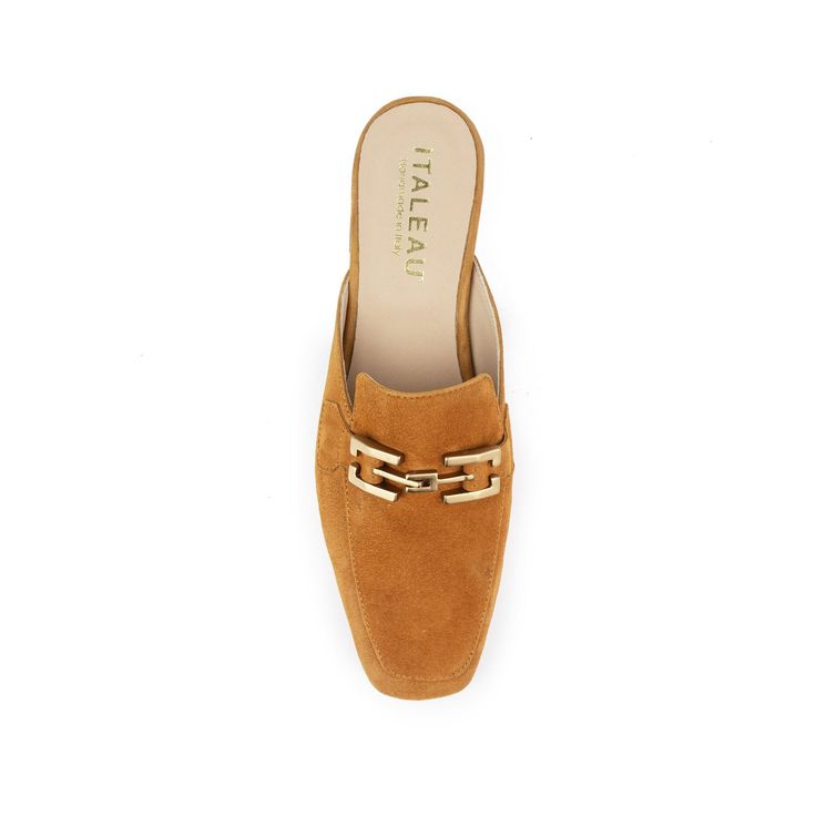 Cecile Mules - Italeau Summer Workwear Flat Slip-ons, Casual Suede Summer Loafers, Casual Suede Loafers For Summer, Casual Mules With Rubber Sole For Work, Elegant Flat Suede Mules, Spring Office Slip-on Mules, Trendy Spring Mules For Workwear, Trendy Brown Slip-ons For Spring, Trendy Spring Workwear Mules