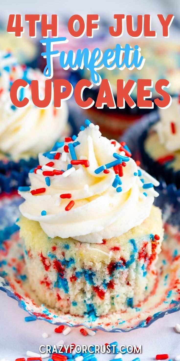 cupcakes with red, white and blue sprinkles on them