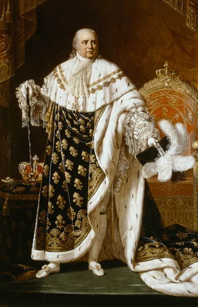 an old painting of a man in white and black clothing with gold trimmings