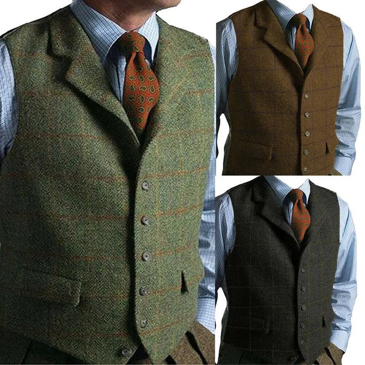 This vest isn't just an accessory; it's a statement! The timeless tweed material meets contemporary styling, creating a versatile piece that effortlessly transitions from office to after-hours. Whether you're dressing up for a special occasion or adding a touch of sophistication to your everyday look, this vest has got you covered. Mens Tweed Waistcoat, Mens Tweed Vest, Vintage Groom, Men Vest, Formal Vest, Tweed Waistcoat, Tweed Vest, Mens Suit Vest, Wedding Groomsmen