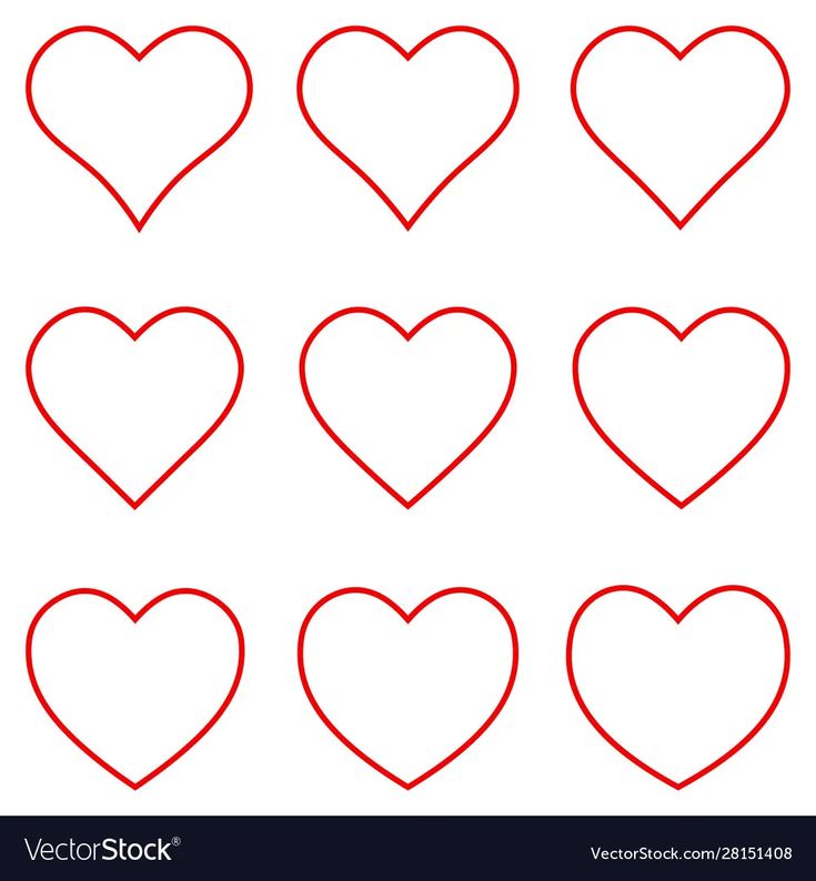 nine red heart shapes on white background