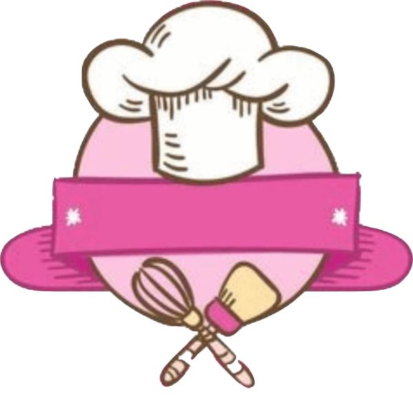 a chef's hat with a pink ribbon around it and some utensils