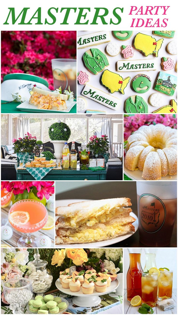 a collage of photos with food, drinks and desserts on it's sides