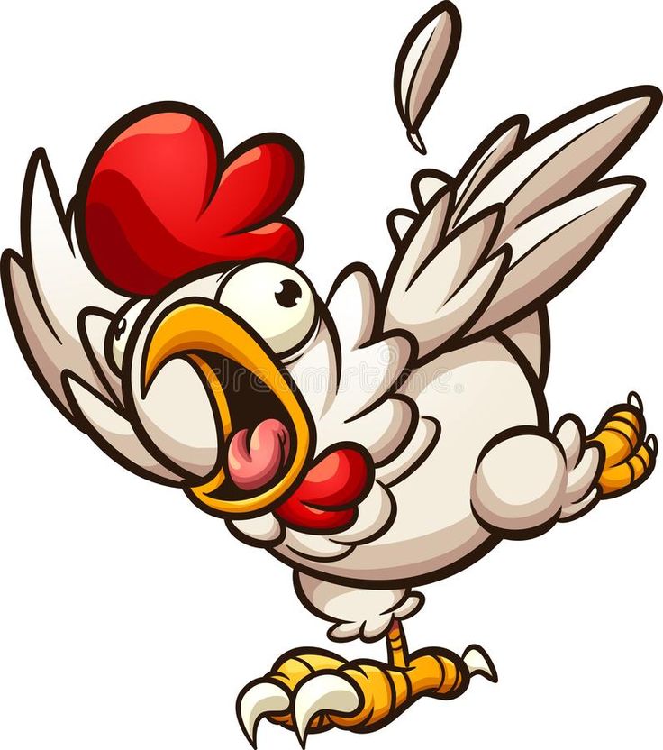 a cartoon chicken with an angry look on its face and legs, standing in the air