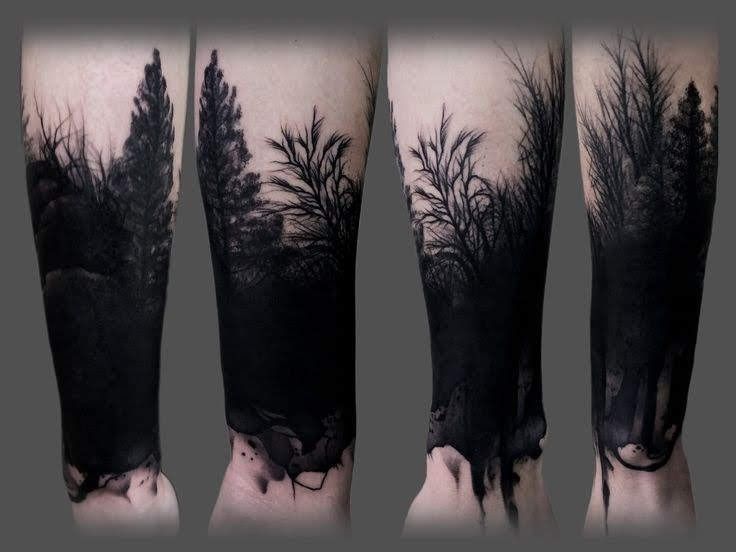 three different views of trees on the arm