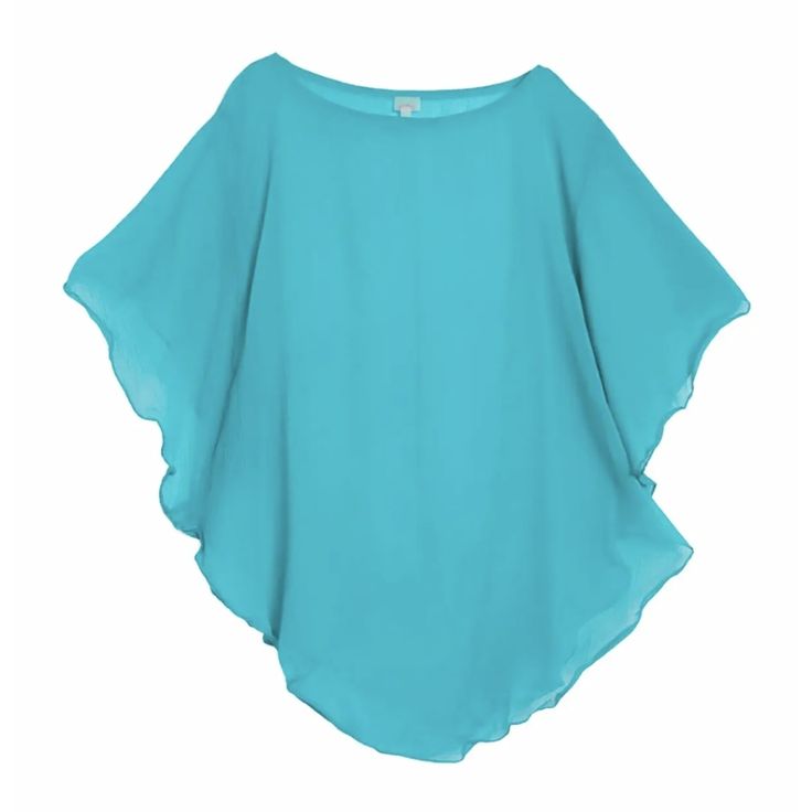 Cascading Flutter Sleeves Meet The Flowy Femininity Of A Sheer Caftan Cover-Up. Scoop Neck, Short Sleeves, Slip On Over Head. Blue Summer Blouse With Batwing Sleeves, Chic Turquoise Top For Beach, Chic Turquoise Beach Top, Blue Batwing Sleeve Blouse For Summer, Elegant Light Blue Top For Beach, Blue Batwing Sleeve Summer Tops, Blue Flutter Sleeve Blouse For Vacation, Blue Butterfly Sleeve Blouse For Summer, Blue Flutter Sleeve Blouse For The Beach