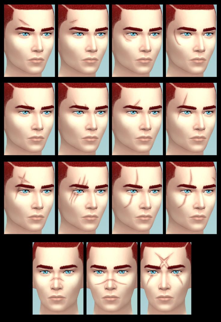 many different angles of the face of a man with blue eyes and red hair,