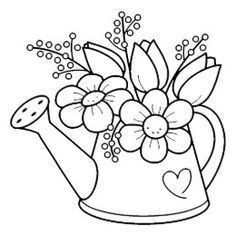 a watering can filled with flowers and hearts