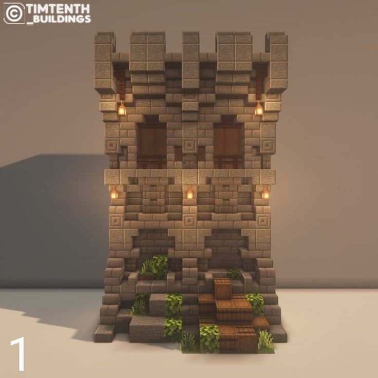 an animated image of a castle made out of blocks and bricks with lights on the windows