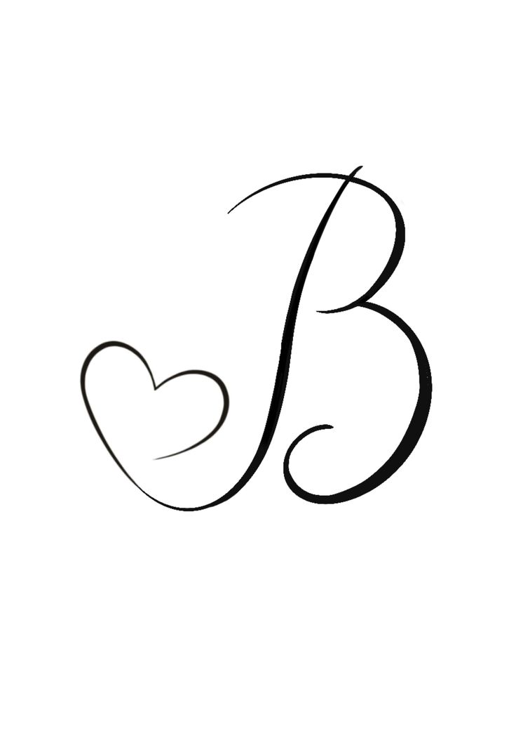 the letter b with a heart on it's side is shown in black and white