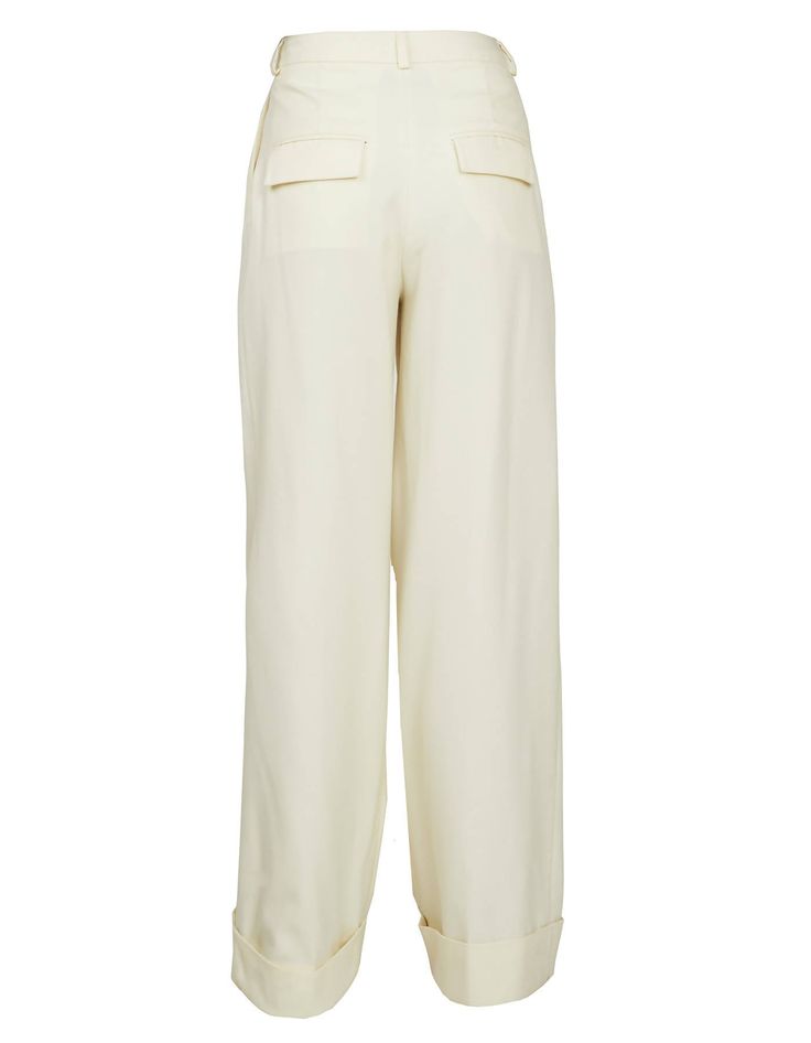 Loose Milky white wide-leg trousers.Material - 50% cotton, 50% polyester. Care - Dry clean.Measurements:XS - Bust(cm):80-82; Waist(cm):63-64; Hips(cm):87-89.S - Bust(cm):83-84; Waist(cm):65-66; Hips(cm):90-92.M - Bust(cm):88-90; Waist(cm):68-70; Hips(cm):94-96.L - Bust(cm):92-94; Waist(cm):74-76; Hips(cm):98-100.XL - Bust(cm):96-98; Waist(cm):78-80; Hips(cm):102-104.Those who are between sizes should order the larger size.For reference:Measurements of the model on the studio background - Height: White Ankle-length Wide Leg Pants For Formal Occasions, Cream Cotton Wide Leg Ankle-length Pants, Cream Wide Leg Dress Pants For Work, Cream Wide-leg Dress Pants For Work, Off White Cotton Pants For Work, White Wide-leg Dress Pants For Work, Formal Cream Ankle-length Wide Leg Pants, Formal Cream Wide Leg Ankle-length Pants, Chic White Wide Leg Pants With Welt Pockets