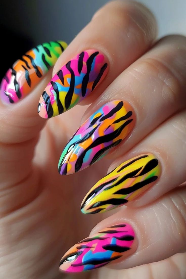 Unleash your wild side with 27 stunning animal print nail designs! From fierce leopard spots to stylish zebra stripes, find the perfect look to express your bold personality. Animal Print Nail Designs, Nail Stamping Designs, Stiletto Shaped Nails, Zebra Print Nails, Bold Personality, Rainbow Leopard Print, Ombre Nail, Leopard Print Nails, Fancy Nails Designs