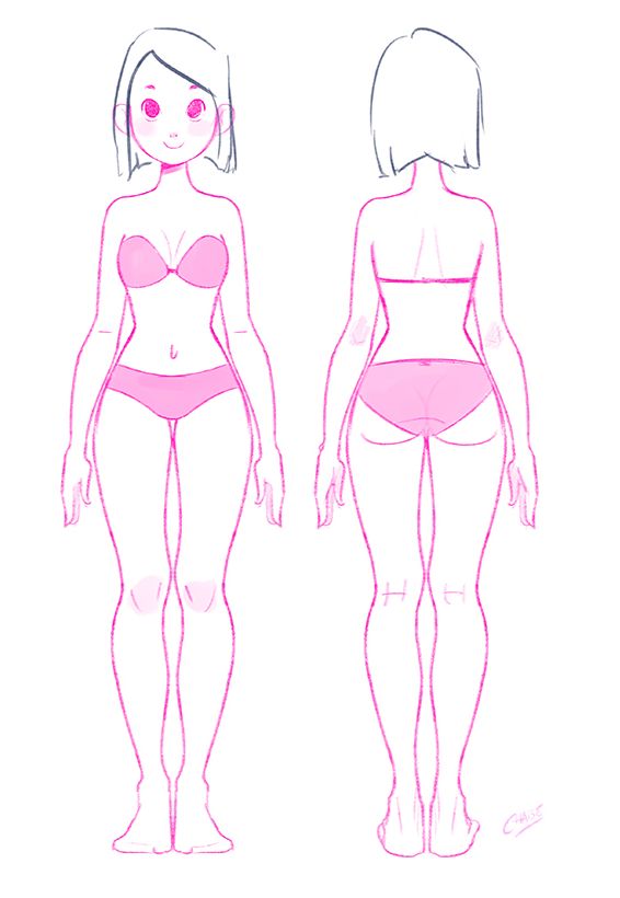 a drawing of two women in swimsuits, one is drawn and the other is drawn