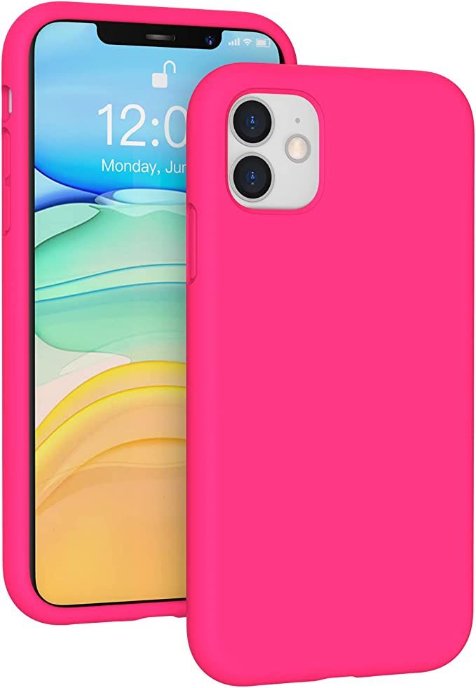 an iphone 11 case in pink with the back cover open and showing the camera lens