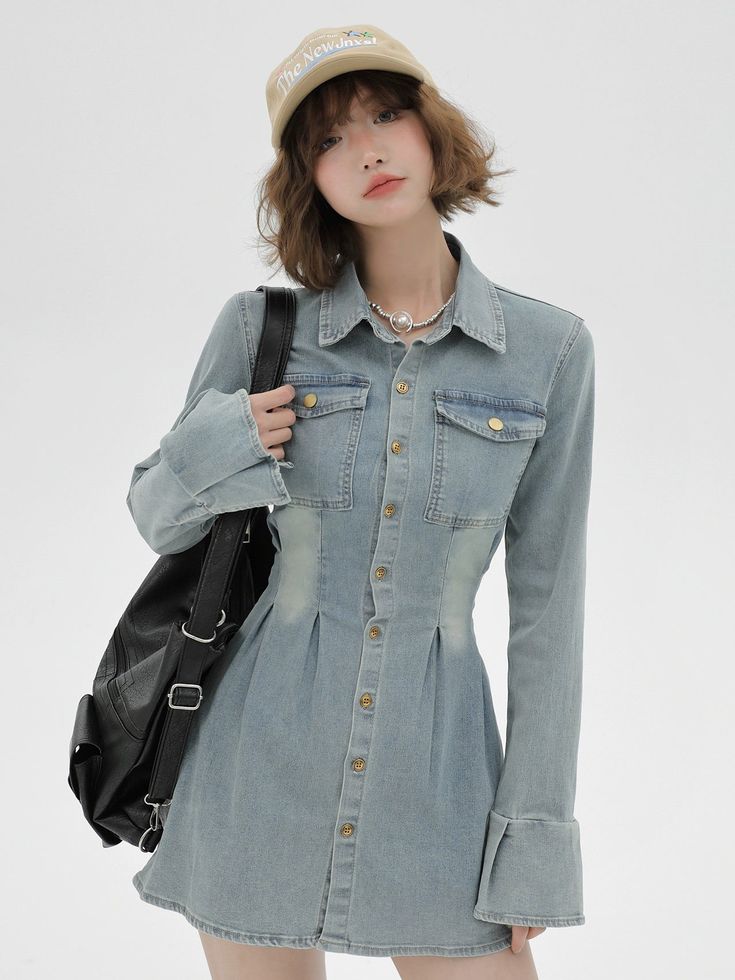 ❤︎American retro denim dress suit❤��︎ Vintage Denim Dress, Dress Suit, Dress Set, Dress Suits, Spring And Autumn, Skirt Pants, Vintage Denim, American Vintage, Set Dress