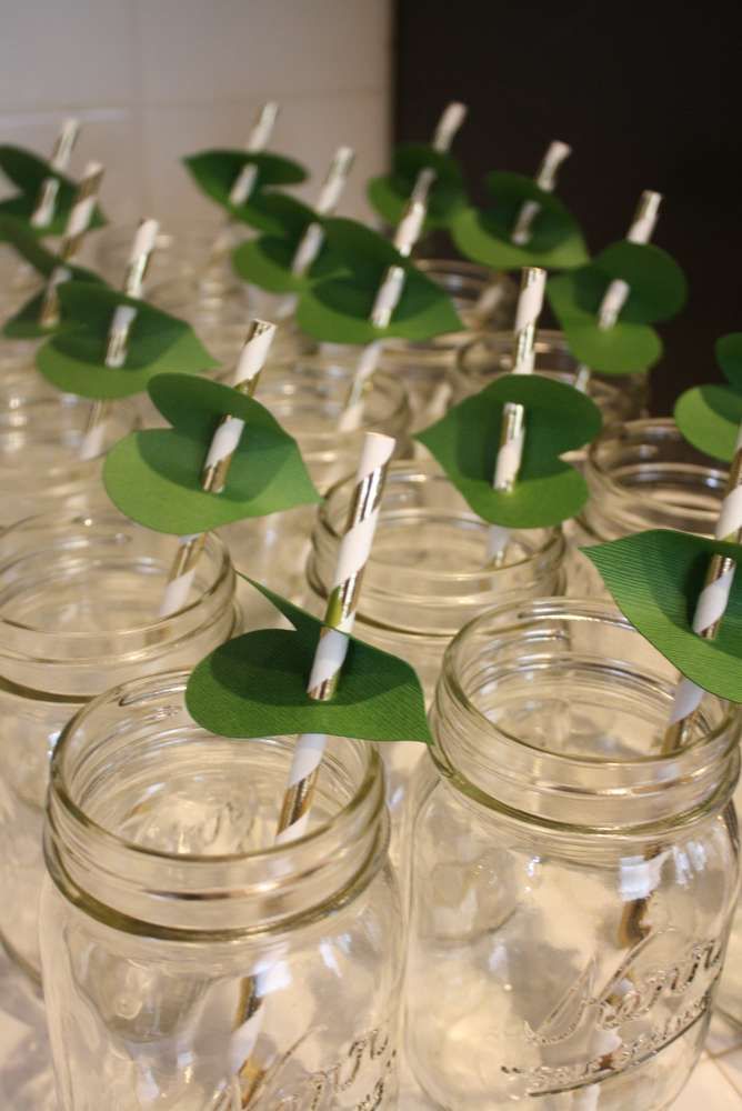 mason jars filled with green paper leaves and toothpicks