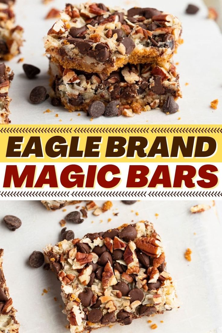 an image of eagle brand magic bars with chocolate chips and pecans