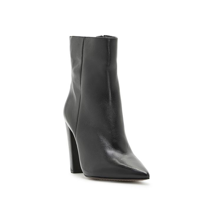 Vince Camuto-Membidi Bootie Look refined from heel to toe in the Membidi bootie by Vince Camuto. Pointed toe and tapered conical heel add the elegant factor to this ankle bootie. Click here for Boot Measuring Guide. Classic Pointed Toe Boots With 4-inch Heel, Chic Snip Toe Heels For Fall, Chic Fall Snip Toe Heels, Formal Boots With Deep Heel Cup For Spring, Elegant Pointed Toe Booties Medium Width, Formal Booties With Sculpted Heel And Pointed Toe, Elegant Boots With 4-inch Heel For Winter, Elegant High Ankle Boots With Sculpted Heel, Elegant Winter Boots With 4-inch Heel