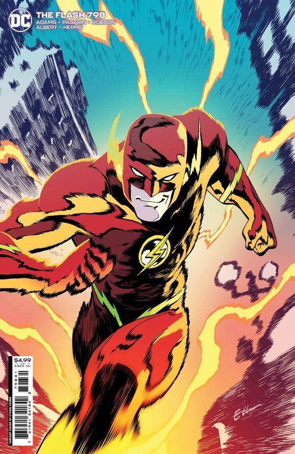 the flash in action with his yellow and red colors