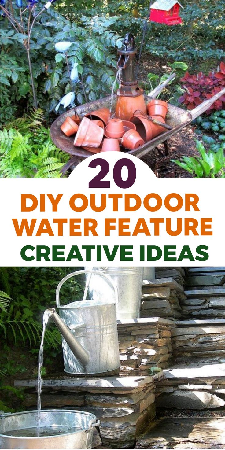 the words 20 diy outdoor water feature creative ideas