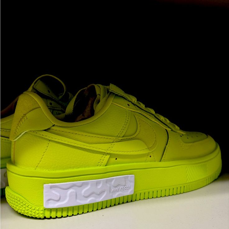 Brand New Never Worn Yellow Sneakers With Rubber Waffle Outsoles For Streetwear, Yellow Leather Sneakers With Vulcanized Sole, Neon Yellow Sneakers With Rubber Sole For Streetwear, Yellow Sneakers For Streetwear, Yellow Custom Sneakers With Translucent Outsole For Sports, Yellow Sneakers With Rubber Sole For Spring, Neon Round Toe Sneakers For Streetwear, Neon Yellow Lace-up Sneakers With Rubber Sole, Yellow Sneakers For Spring Streetwear