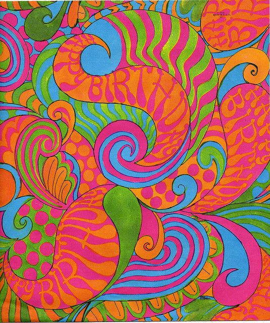 an abstract painting with swirls and colors