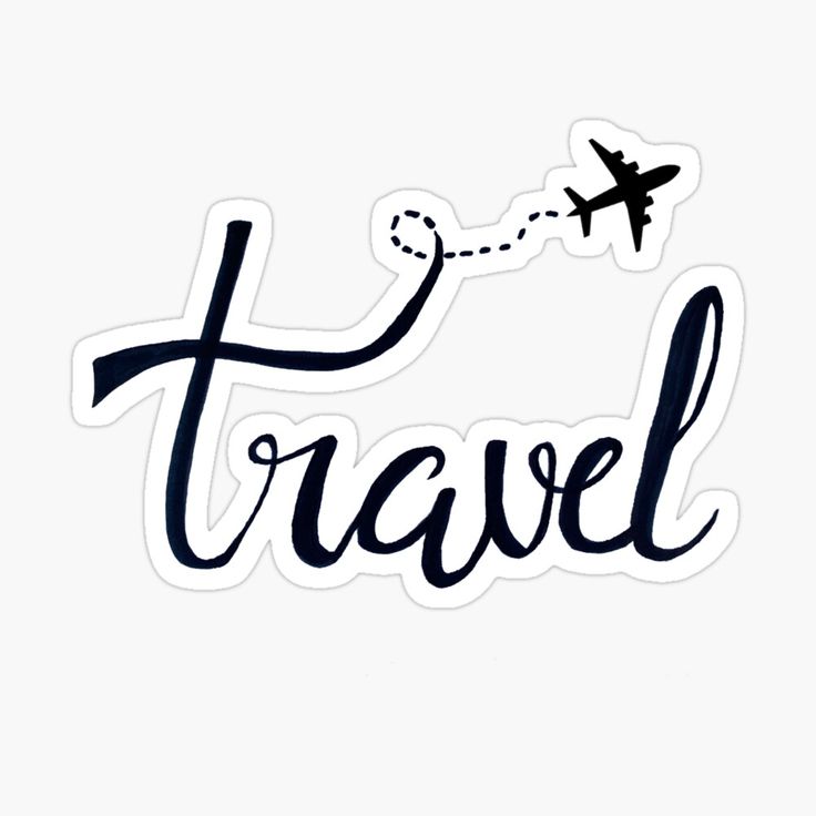 the word travel is written in black ink on a white background with an airplane flying above it