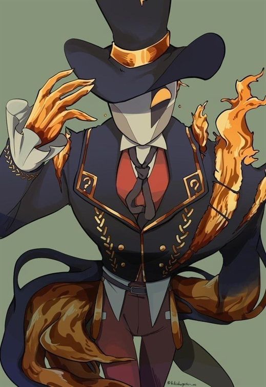 a drawing of a man in a top hat with fire coming out of his hands