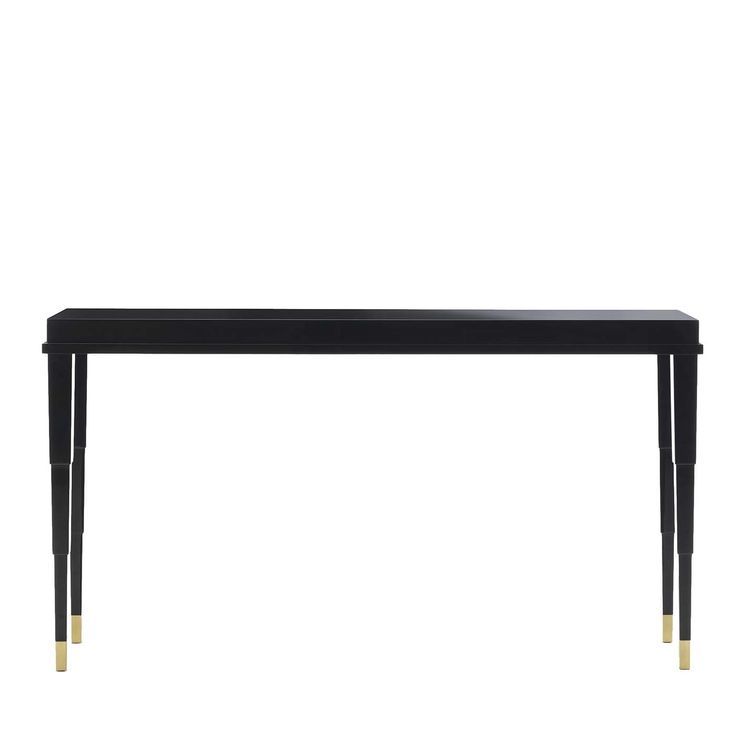 a black table with gold legs on a white background