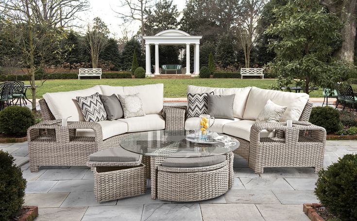 South Sea Outdoor Living Outdoor Seating South Sea Rattan - St Tropez Curved Sectional | 3 Piece Outdoor Conversation Set | 79300 Hamptons Patio, Pie Table, Curved Patio, Wicker Loveseat, Curved Sectional, Wicker Sectional, Outdoor Set, Outdoor Wicker Furniture, Furniture Showroom