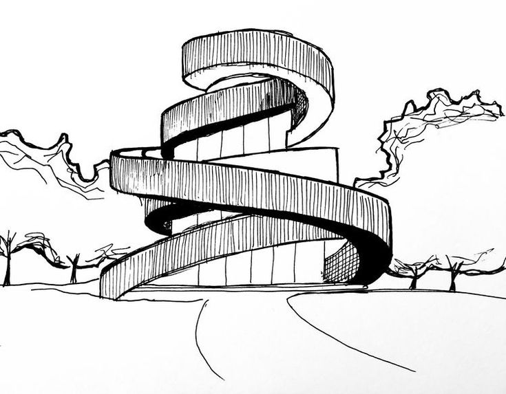 a black and white drawing of a spiral staircase